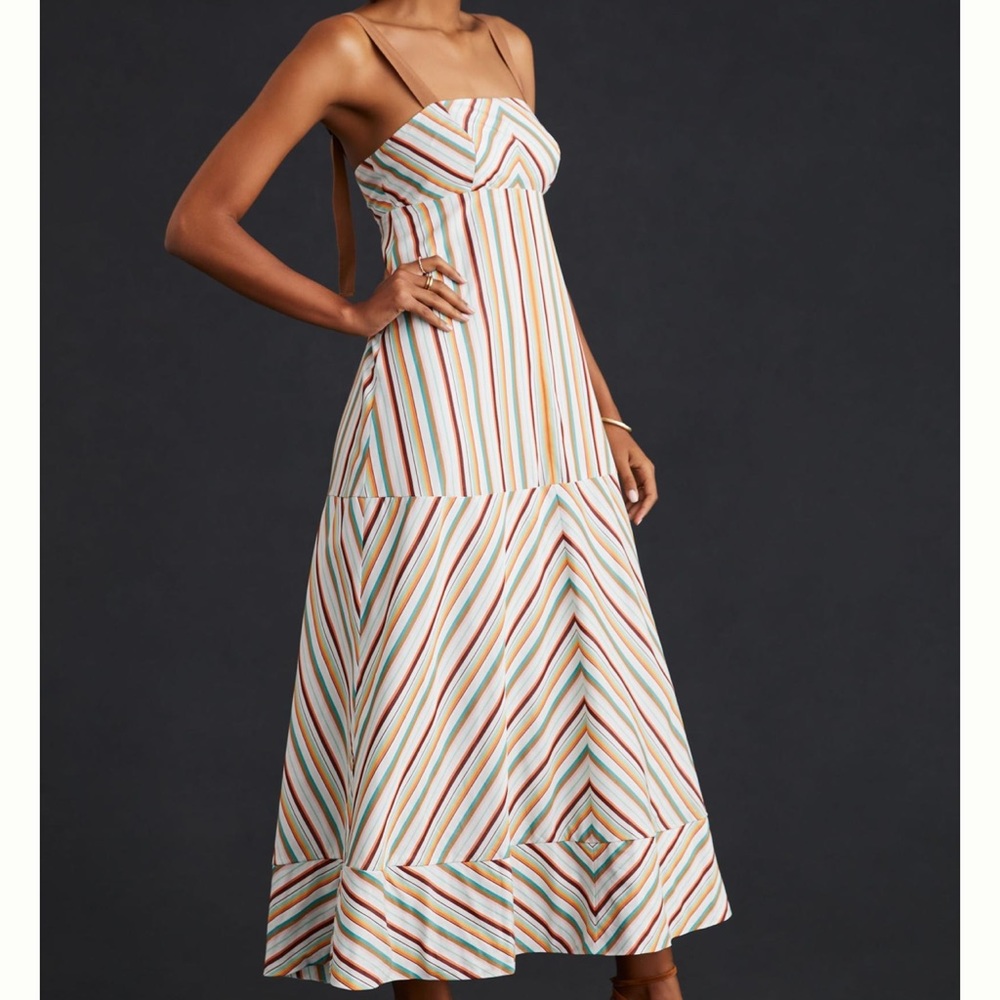 Anthropologie Maeve Square Neck Striped Midi Dress